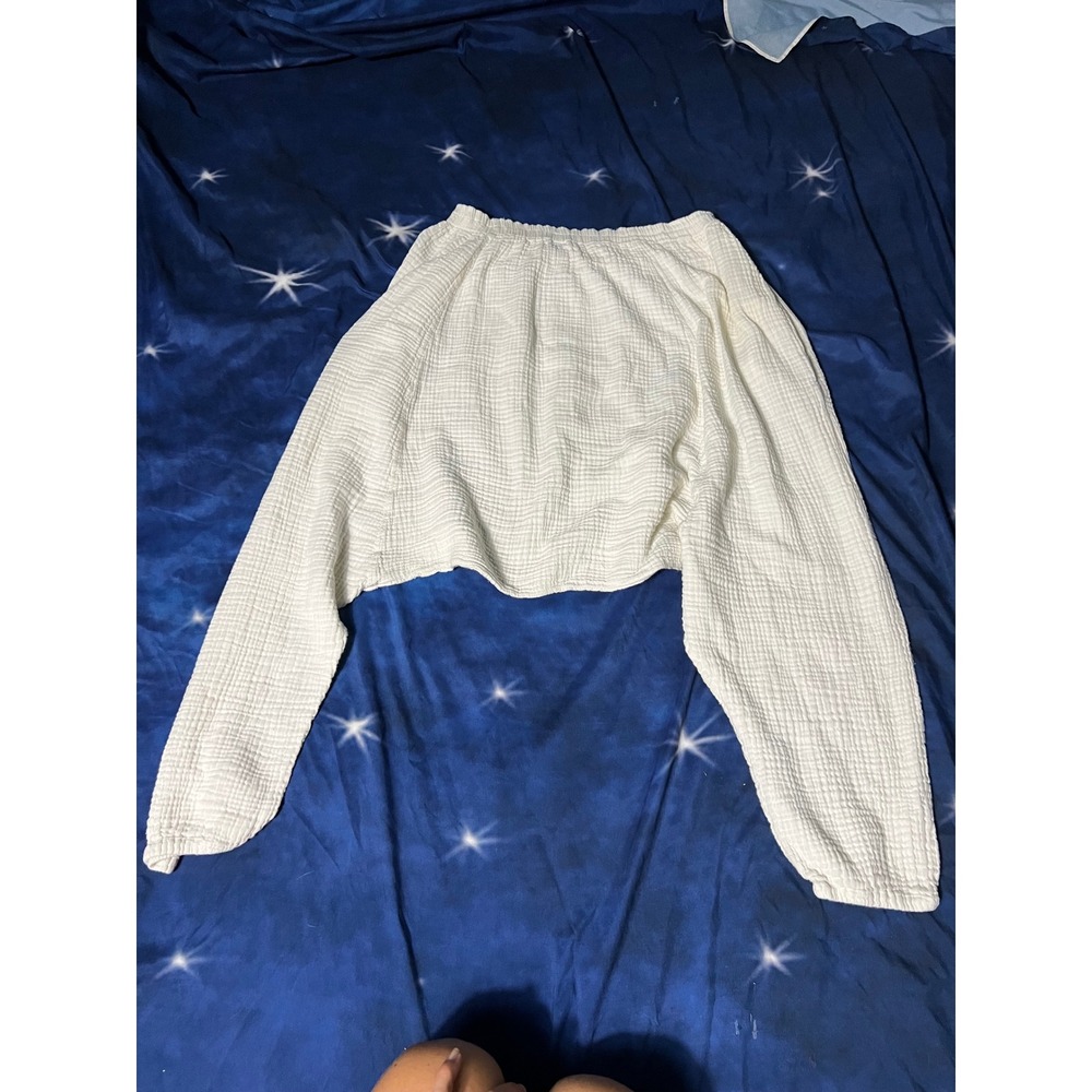 Harem Pants White Cotton Gauze Drop Crotch Boho Joggers Elastic Waist Trousers